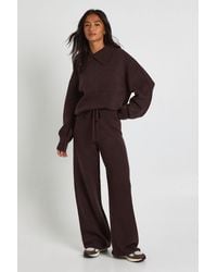 Boohoo - Petite Super Soft Crew Neck Knitted Chunky Cardigan And Wide Leg Trouser Co-Ord - Lyst