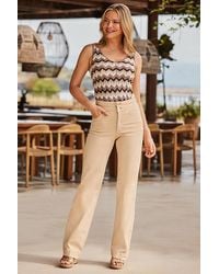 Sosandar - Ecru Contour Waist Wide Leg Jeans - Lyst