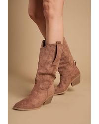 Oasis - Wanda Faux Suede Slouch Western Calf Boots - Lyst