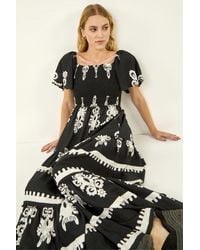 Roman - Border Print Shirred Maxi Dress - Lyst