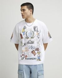 River Island - T-Shirt Oversized Fit Tattoo Graphic Cotton - Lyst