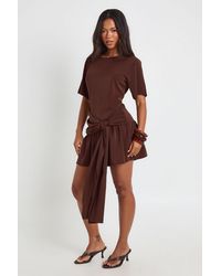 Boohoo - Tie Waist Drop Hem Woven Mini Dress - Lyst