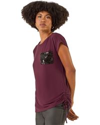 Roman - Sequin Pocket Side Ruched T-Shirt - Lyst