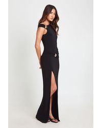 Boohoo - Slinky Trim Detail Asym Neck Maxi Dress - Lyst