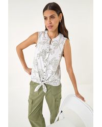 Roman - Floral Puff Print Tie Blouse - Lyst