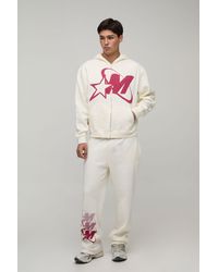 BoohooMAN - Oversized Boxy M Star Graphic Zip Through Hooded Tracksuit - Lyst