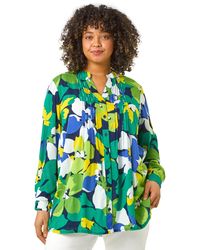Roman - Curve Floral Print Pintuck Blouse - Lyst