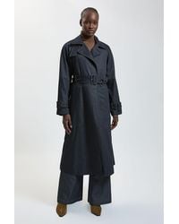 Karen Millen - Tailored Denim High Neck Belted Trench Coat - Lyst