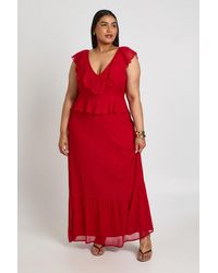 Boohoo - Plus Chiffon Ruffle Plunge Maxi Dress - Lyst