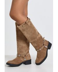 Boohoo - Wide Fit Western Style Buckle Detail Knee High Boots - Lyst