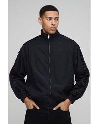 BoohooMAN - Regular Fit Satin Panel Ruched Sleeve Nylon Track Jacket - Lyst