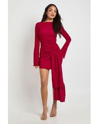 Boohoo - Texture Wrap Tie Front Mini Dress - Lyst