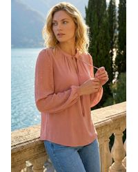 Roman - Tie Neck Shimmer Dobby Sleeve Top - Lyst