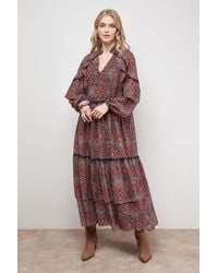 Oasis - Printed Cape Detail Lace Trim Boho Maxi Dress - Lyst
