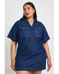 Boohoo - Plus Boxy Short Sleeve Denim Dress - Lyst