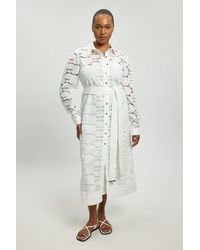 Karen Millen - Plus Size Cutwork Cotton Collared Woven Shirt Dress - Lyst
