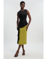 Karen Millen - Soft Tailored Asymmetric Neck Draped Waist Detail Midi Dress - Lyst