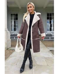 AX Paris - Longline Faux Shearling Coat - Lyst
