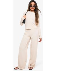 Boohoo - Rib Cardigan And Wide Leg Trouser Co-Ord - Lyst