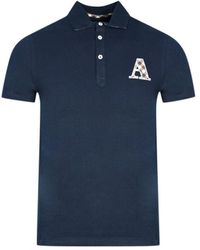 Aquascutum - Check A Logo Navy Blue Polo Shirt Cotton - Lyst