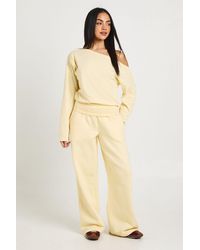 Boohoo - Cinched Waist Off Shoulder Straight Leg Tracksuit - Lyst