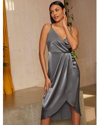 Chi Chi London - Cami Wrap Style Satin Midi Dress - Lyst