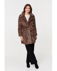 Izabel London - Animal Print Faux Fur Tie Waist Jacket - Lyst