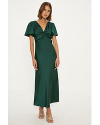 Oasis - Satin Twist Front Angel Sleeve Midi Bridesmaids Dress - Lyst