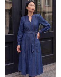 Roman - Panelled Tie Waist Midi Dress - Lyst