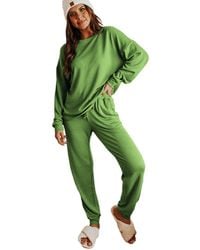 Azura Exchange - Spinazie Groene Lange Mouwen Pullover En Joggingbroek Lounge Set - Lyst