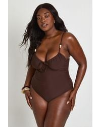 Boohoo - Plus Balcony Beaded Trim Detail Swimsuit - Lyst