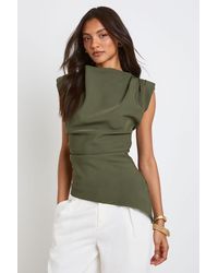 Boohoo - Tall Gathered Shoulder Pad Asymmetric Blouse - Lyst