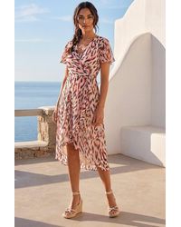 Roman - Leopard Ruffle Front Dress - Lyst