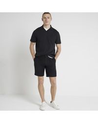 River Island - Polo Shirt Regular Fit Textured Open Neck Cotton - Lyst