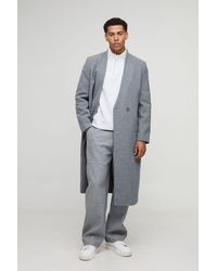 BoohooMAN - Oversized Longline Double Breasted Collarless Melton Overcoat - Lyst