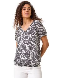Roman - Floral Burnout Print Blouson Top - Lyst