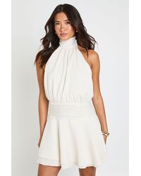 Boohoo - Textured Halterneck Drop Hem Mini Dress - Lyst