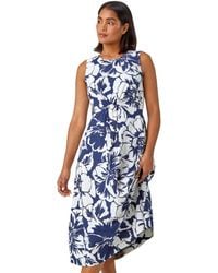 Roman - Sleeveless Cotton Blend Floral Midi Dress - Lyst
