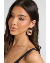 Boohoo - Statement Stone Hammered Drop Earrings - Lyst