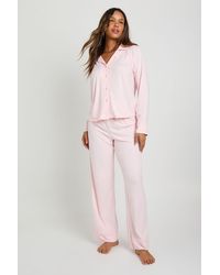Boohoo - Soft Touch Button Through Shirt And Trouser Pyjama Set - Lyst
