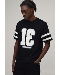 BoohooMAN - Regular Boxy Fit Washed Varsity Print Panel T-Shirt - Lyst