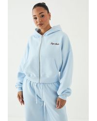 DSGN Studio - Script Embroidered Boxy Crop Zip Through Hoodie - Lyst