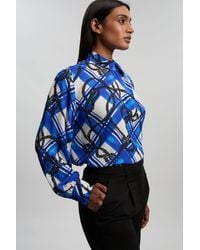 Karen Millen - Rope Print Viscose Crepe Balloon Sleeve Blouse - Lyst