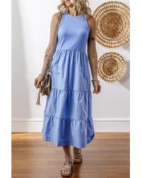 Azura Exchange - Myosotis Geripptes Top Patchwork Gestuftes Midi-Kleid Mit Taschen - Lyst