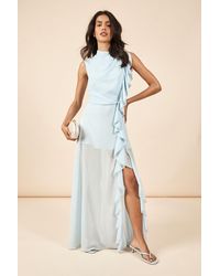 Boohoo - Chiffon High Neck Ruffle Detail Maxi Dress - Lyst
