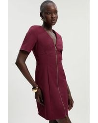 Karen Millen - Tall Techno Cotton Short Sleeve Zip Detail Woven Mini Dress - Lyst
