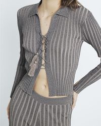 River Island - Top Khaki Long Sleeve Tie Front - Lyst