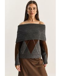 Bianco Lucci - Madonna Collar Knitted Sweater With Baklava Pattern - Lyst
