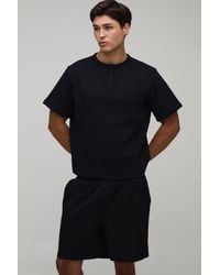 BoohooMAN - Relaxed Fit Waffle Henley T-Shirt - Lyst