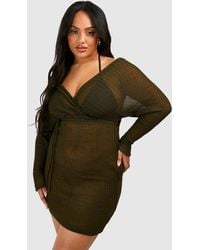 Boohoo - Plus Off Shoulder Tie Mini Beach Dress - Lyst